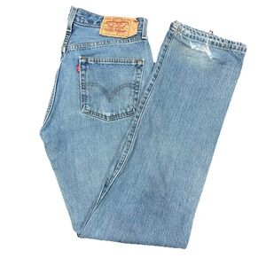 Levi's 501 Button Fly Jeans Mens 30x34 Light Blue Distressed Denim